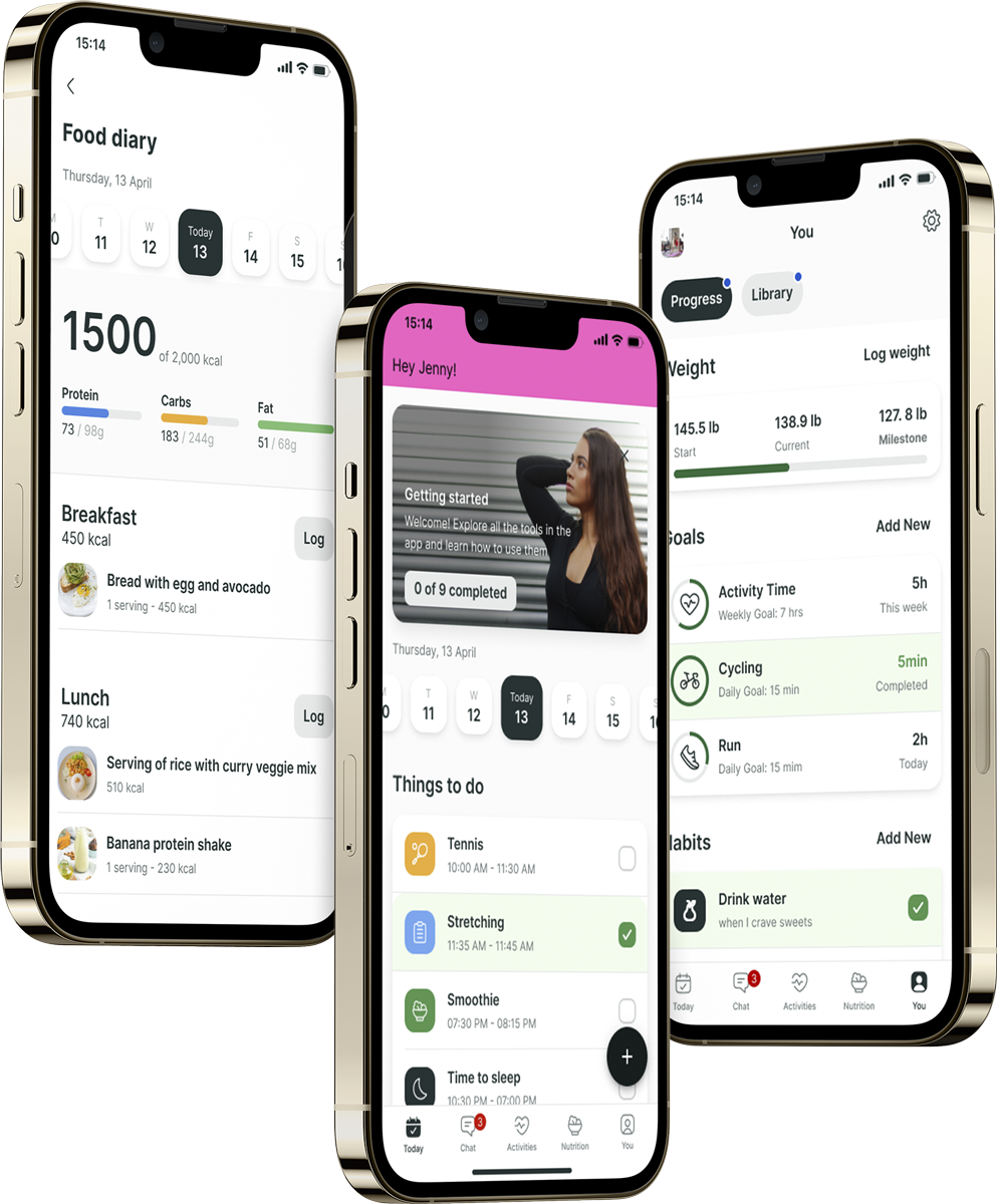 A mockup of the coaching app showcasing the features.